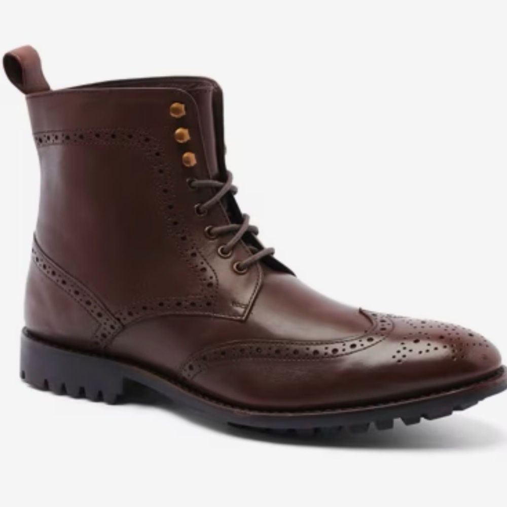 Brown Leather Grant Wingtip Boots by Anthony Veer Mens Size 8.5